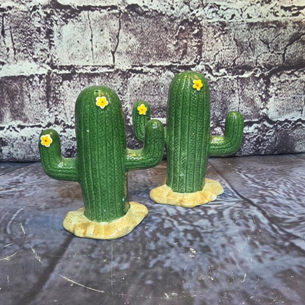 Vintage Green Cactus Salt and Pepper Shakers